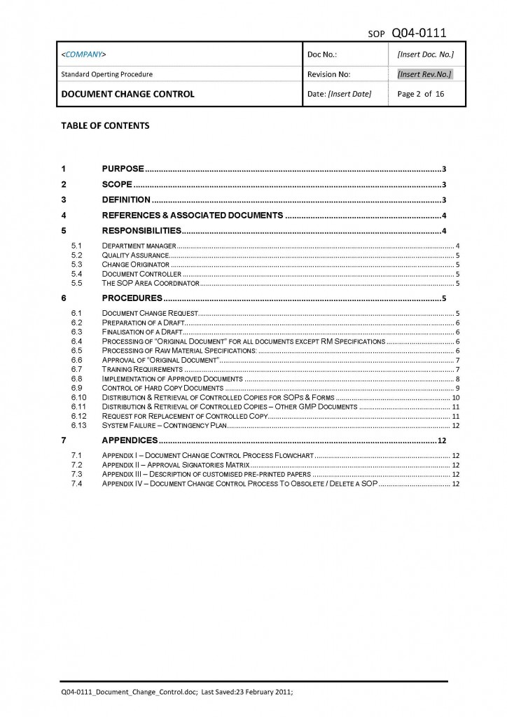 GMP Documentation - Document Change Control